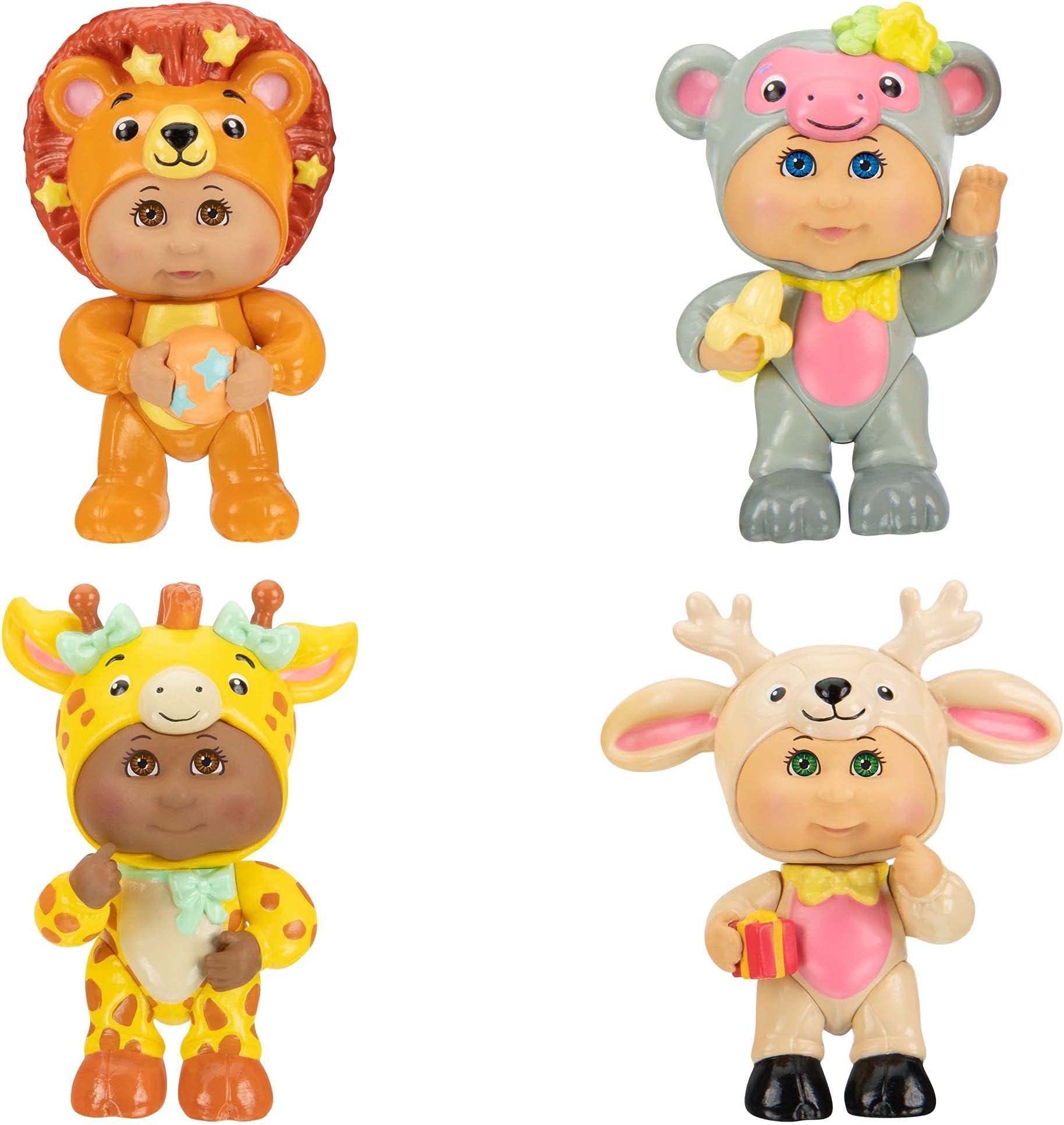 Cabbage Patch Kids Cutietown Zoo Friends, 3” 4-Figure Pack - Includes Lion, Monkey, Giraffe, Elk - Cabbage Patch Zoo Friends - Grow Your Cabbage Patch, (CPW0784)