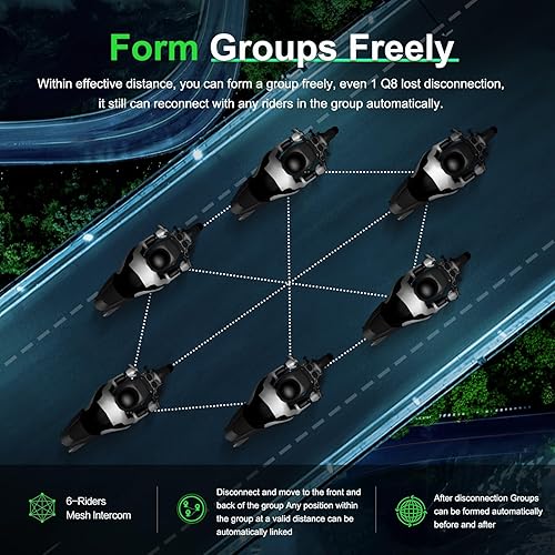 Miniatura 4 de FIRE BULL Casco de motocicleta Bluetooth para motocicleta, sistema de intercomunicación de malla para 2-6 pilotos, conmutación de 5 canales,