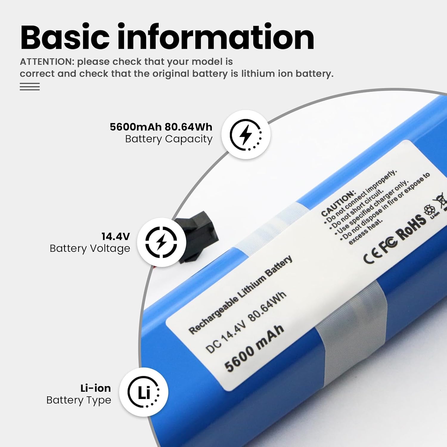 New Vacuum Cleaner Battery Replacement for Laresar L6 Pro, VIOMI S9, Ultenic T10 Robot Vacuum Cleaner 14.4V 5600mAh