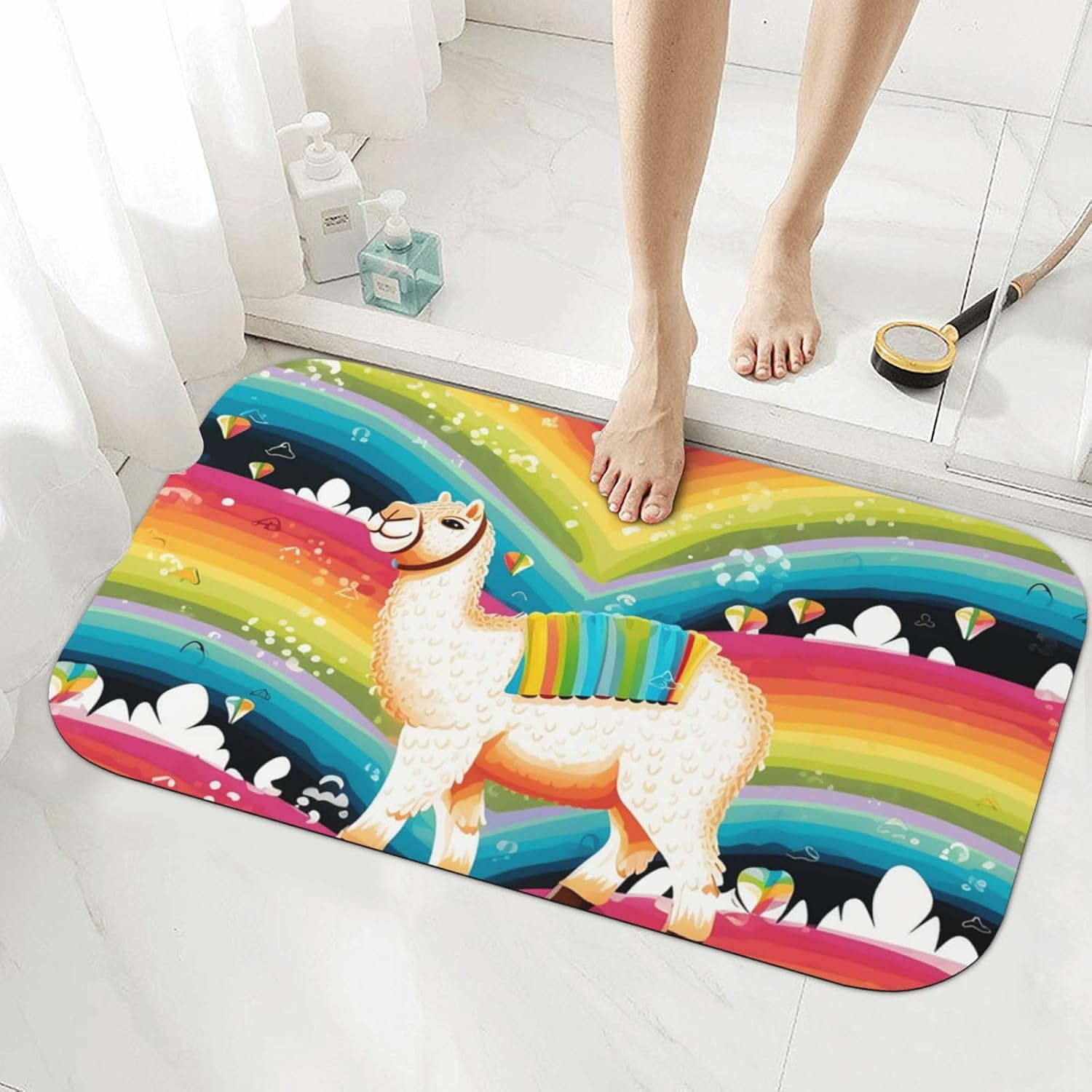 Stone Bath Mats Camel and Rainbow Diatomaceous Earth Bath Mat Super Absorbent Bathroom Floor Mat Quick Drying Diatomite Shower Mat for Shower Bathtub Bathroom Accessory 19.7x31.5in