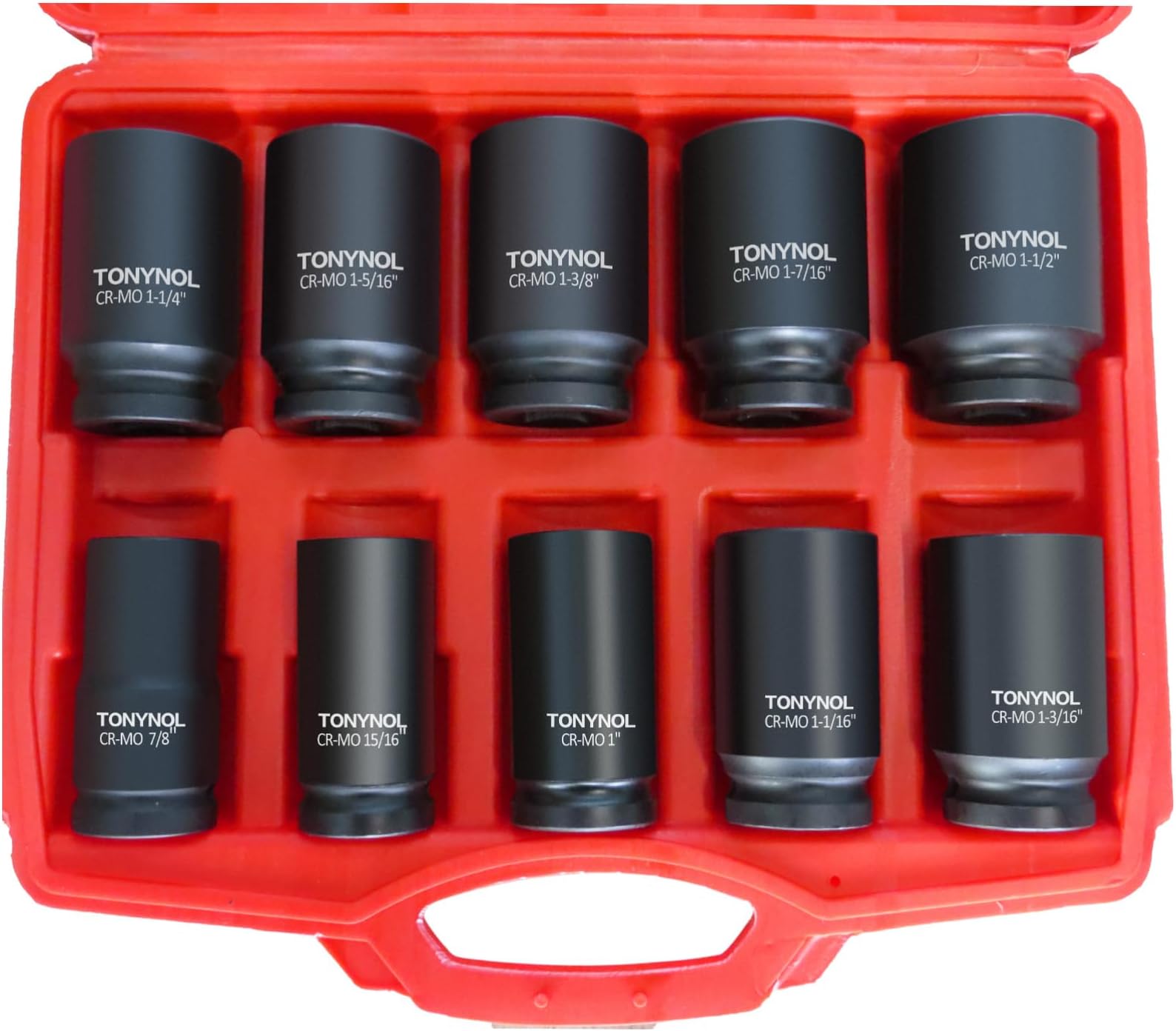 3/4 Inch Drive Deep Impact Socket Set,6-Point,Sae Size(7/8“ to 1-1/2”),10 Pcs,Cr-Mo.Heavy Duty Impact Socket Set,With a Storage Case.