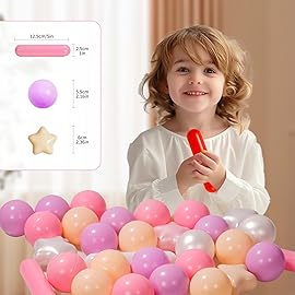 Ball Pit Balls for Kids, Pool Toys Thicken Soft Plastic Balls for Ball Pit BPA Free Toddler Toy 3 Shapes (Balls, Star, Stick) Mixed Pink Purple Series 100pcs
