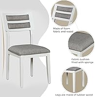 Vista 24 de Juego de mesa de comedor de madera de goma de 6 piezas con patrón de grano de madera y cojín suave, mesa de comedor rectangular con 4 sillas