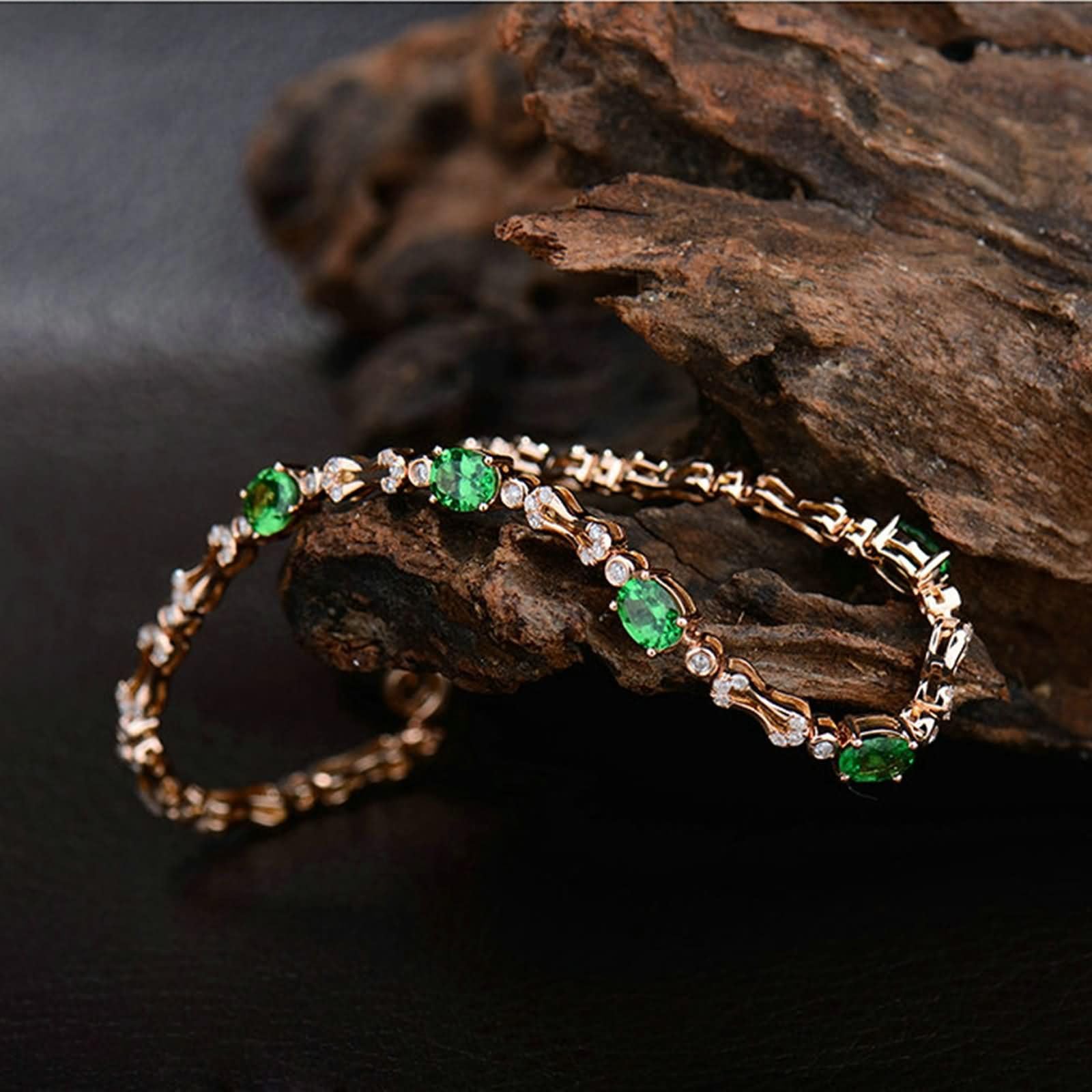 Pulsera para Mujer de Oro Rosa 9 Kilates / 14 Kilates / 18 Kilates, Oval con Tsavorita de 1,77 ct y Diamante de 0,62 ct, Cadena 16 CM, Pulseras de Mujer de Oro Rosa Verde