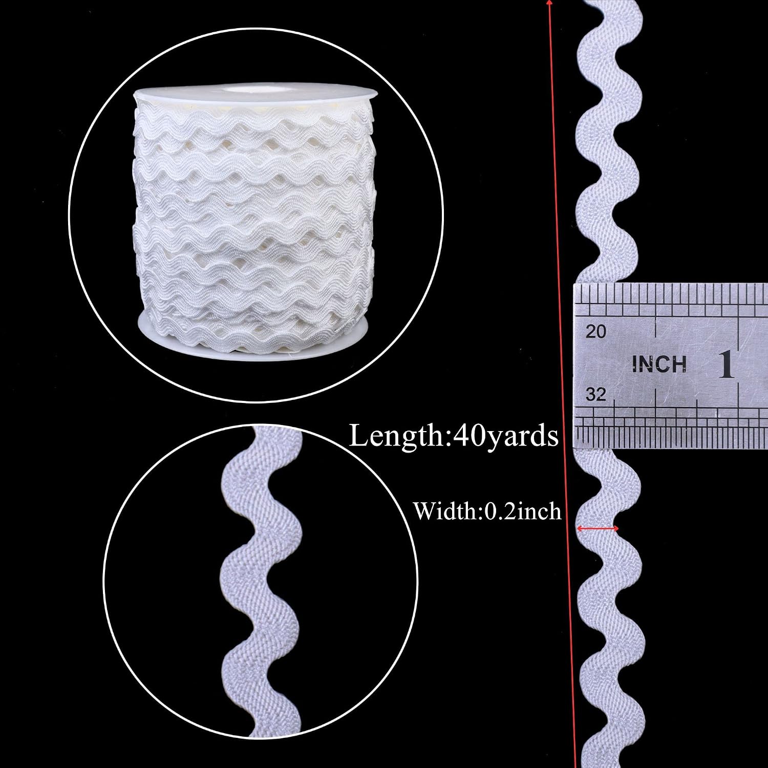 Rick Rack Wave Bending Fringe Trim 40 Yards White Lace Ribbon RIC Rac Trim for Sewing Clothes Gift Wrapping Home Party Decoration