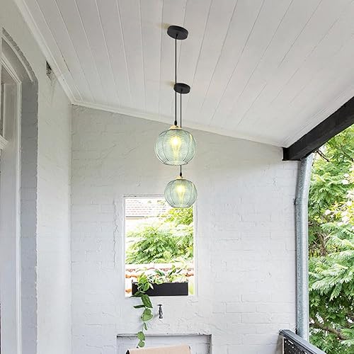Miniatura 6 de KCO Iluminación individual de cristal verde colgante de globo grande iluminación nórdica acanalada techo colgante lámpara vintage comedor cocina