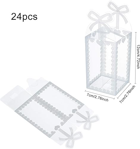 Miniatura 2 de BENECREAT 24 cajas de regalo de plástico transparente con lazo de 4.5 x 2.5 x 2.5 pulgadas, cajas de regalo de PVC transparente para vacaciones,