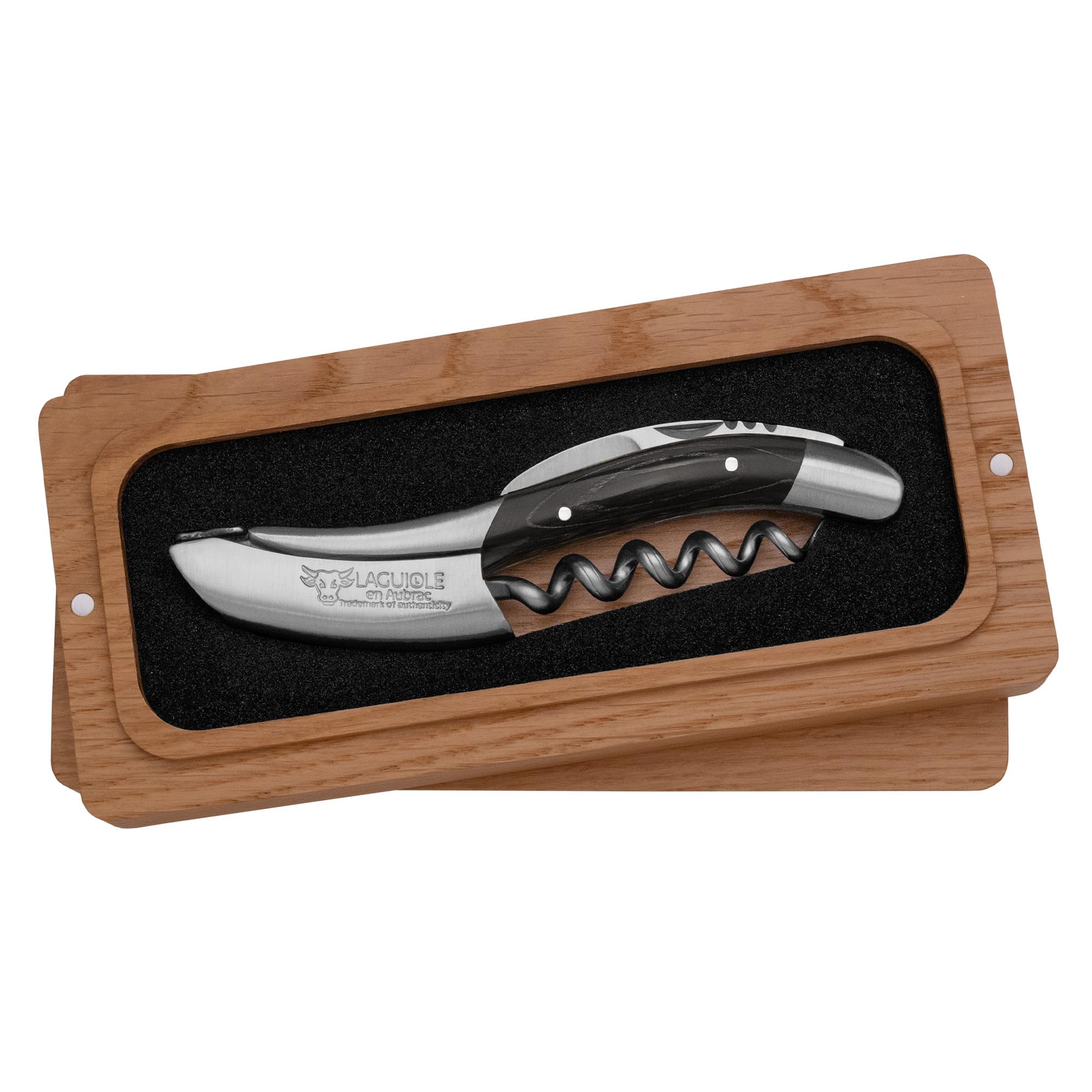 Laguiole En Aubrac Sommelier Kellner-Korkenzieher, Pakawood-Griff, Weinöffner mit Folienschneider und Flaschenöffner (schwarzes Pakawood)