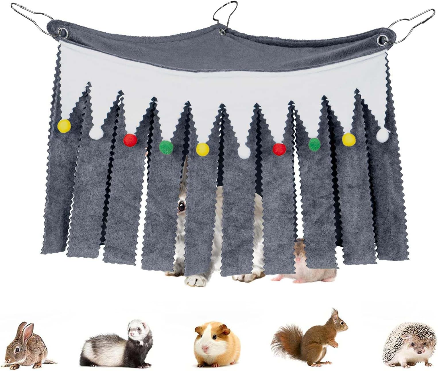 Pets Cage Corner Hideout, Guinea Hideout, Hideaway Tent Fleece Forest Pet Cage for Guinea, Rabbits, Ferrets, Chinchillas, Hedgehogs, Small Animals Habitat Décor (Gray)