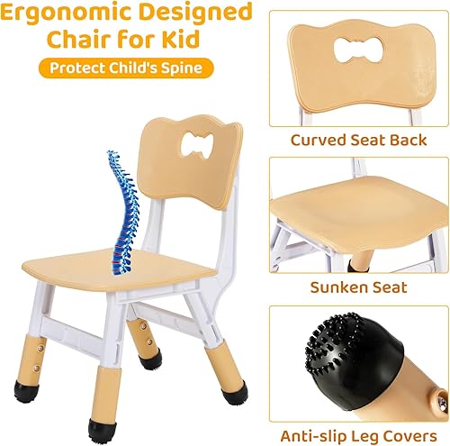 Miniatura 5 de Arlopu Juego de mesa y 2 sillas para niños, escritorio de arte para niños pequeños de altura ajustable con 2 asientos, escritorio de graffiti,