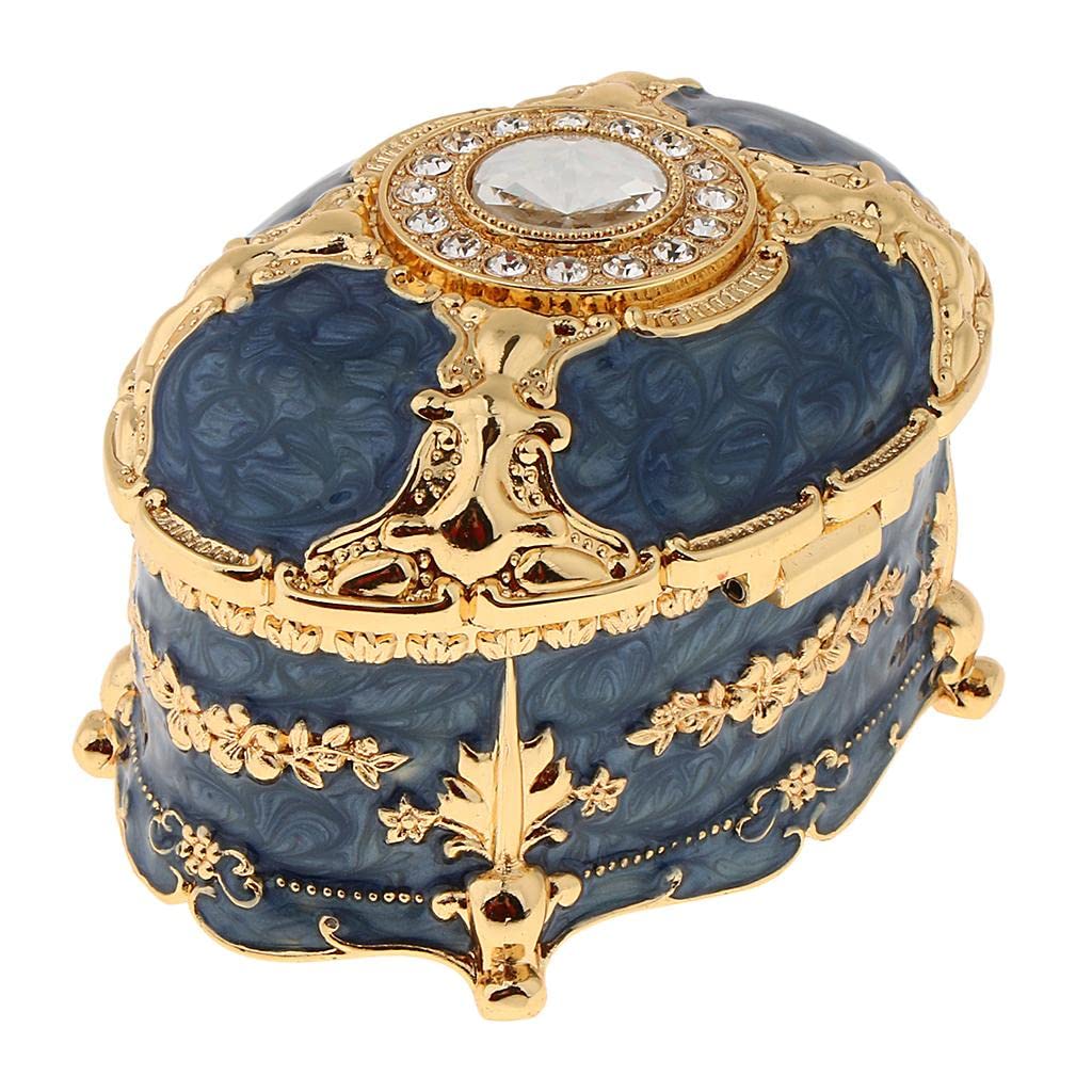 Ovale Schmuckschatulle Aus Metall Im Vintage Stil mit Kristall Emaille, Geschenkbox für Ohrringe Und Ringe, Blau