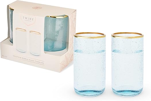 Twine Aqua Bubble Gold Rimmed Glass Tumblers - Thumbnail 2