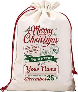 Personalized Santa Sacks – 17x20" Custom Name Christmas Gift Bags with Drawstring