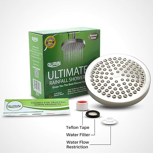 Miniatura 6 de GURIN Cabezal de ducha de alta presión, cabezal de ducha de baño de lujo con acabado chapado en níquel cepillado, ángulos ajustables, boquillas de