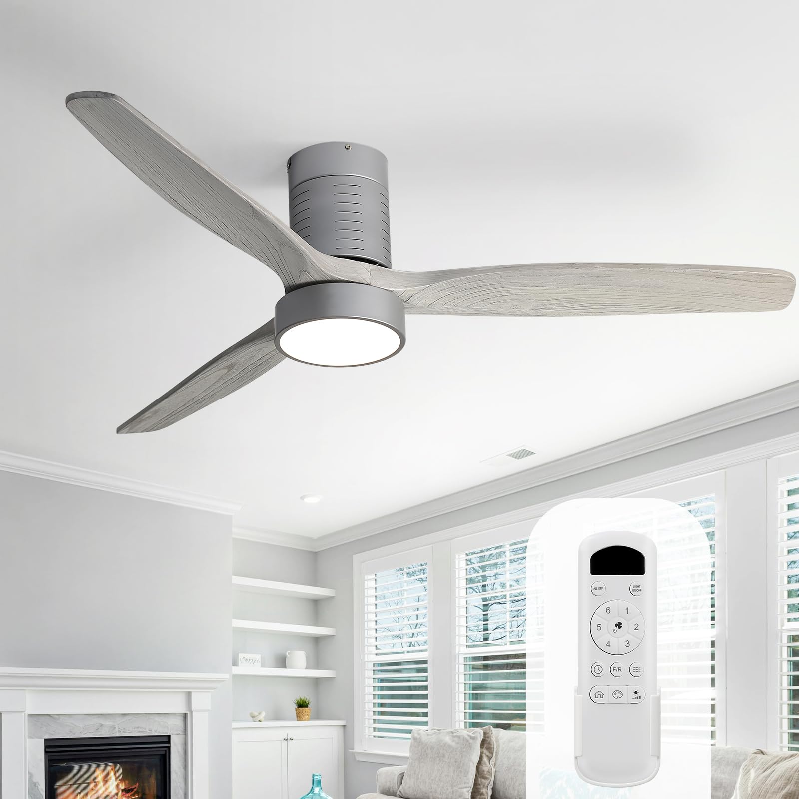 Gris Petit Ventilateur Plafond Avec Lumiere Et Telecommande, 76cm Lampe Ventilateur Plafond