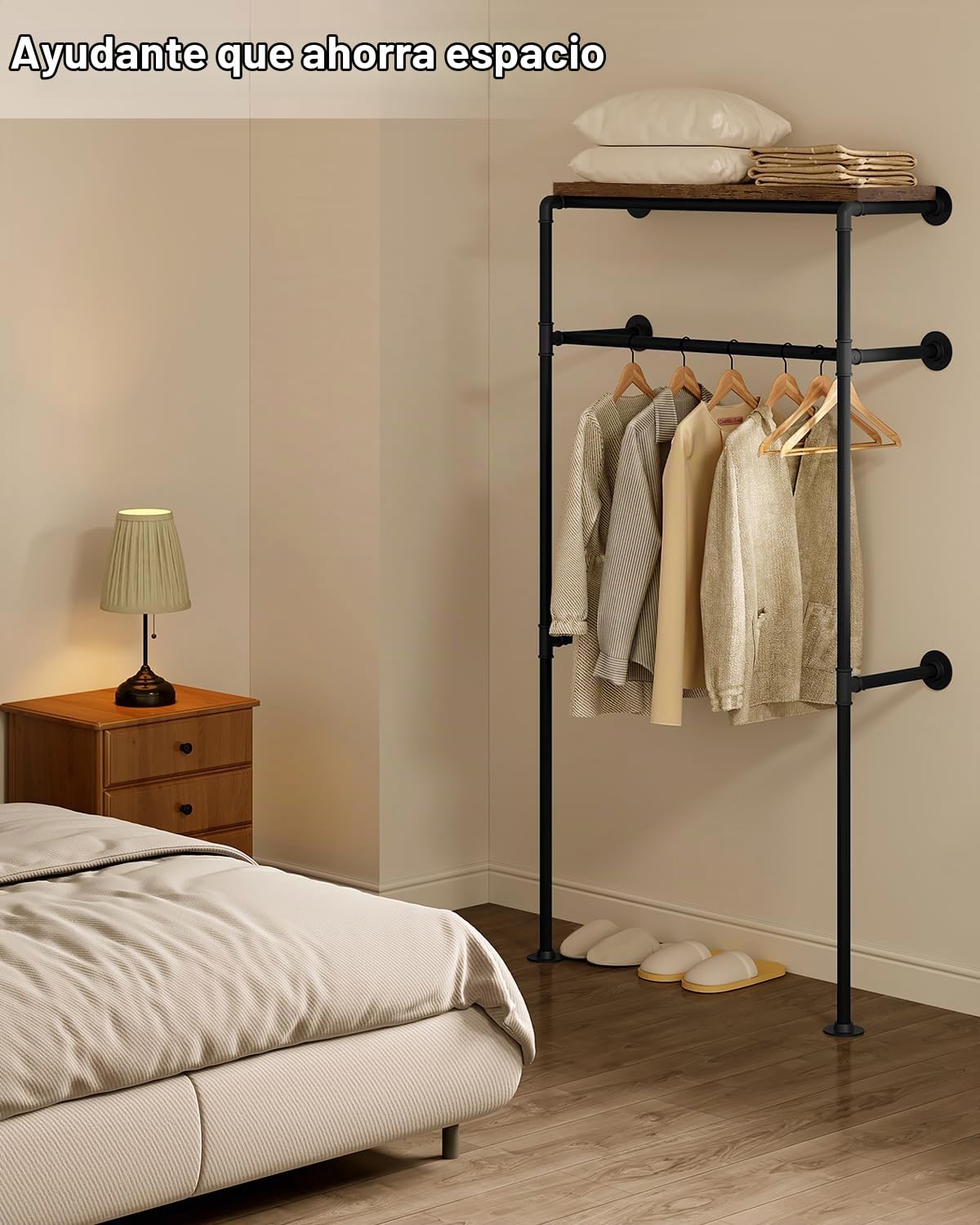WOLTU Perchero Industrial de Pared, Vestidor Armario Abierto con Estante, Estilo Industrial, Apto para Dormitorio y Tienda de Ropa