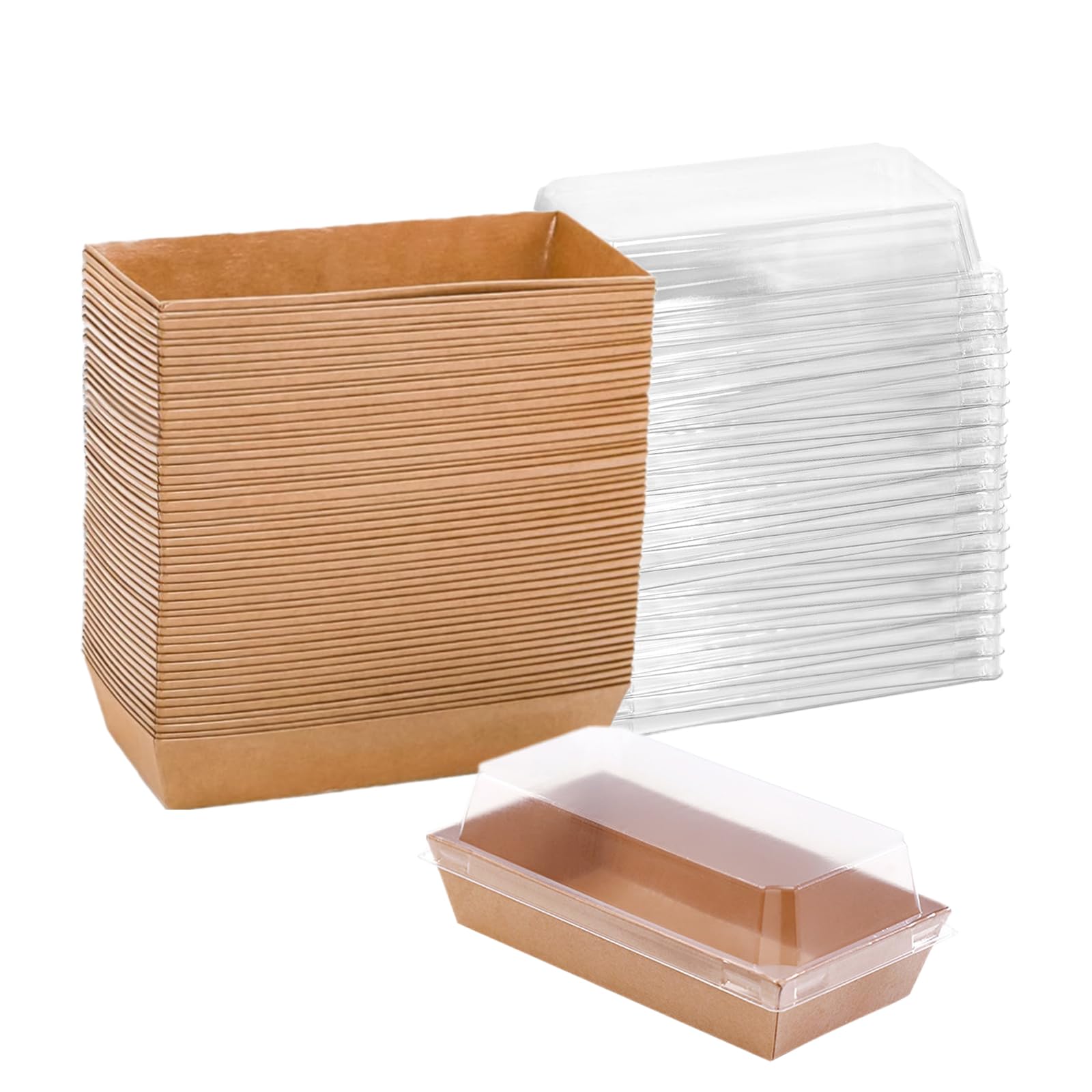Hniuyun 50Pack Paper Charcuterie Boxes with Clear Lids, Brown Food Containers Dessert Boxes, for Bakery, Slice Cake, Cupcake, Sandwich and Cookies (19cm)