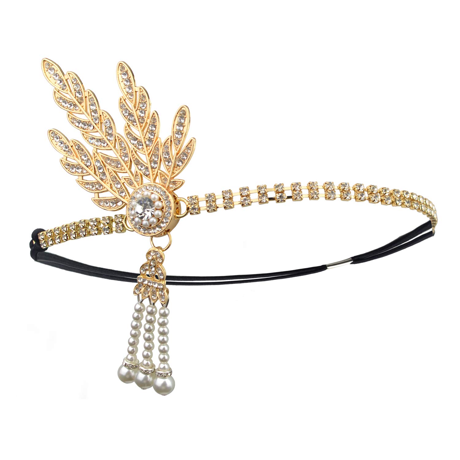 DRESHOW 1920s Accessori Flapper Anni 20s Gatsby Costume Set Orecchini Collana Fascia Guanti Estensibile Set Flapper per Festa Ballo