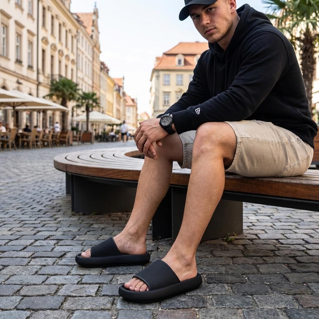CUSHIONAIRE Feather EVA Mens Sandals – Slip On Recovery Slides, Lightweight Water Shoes for Men