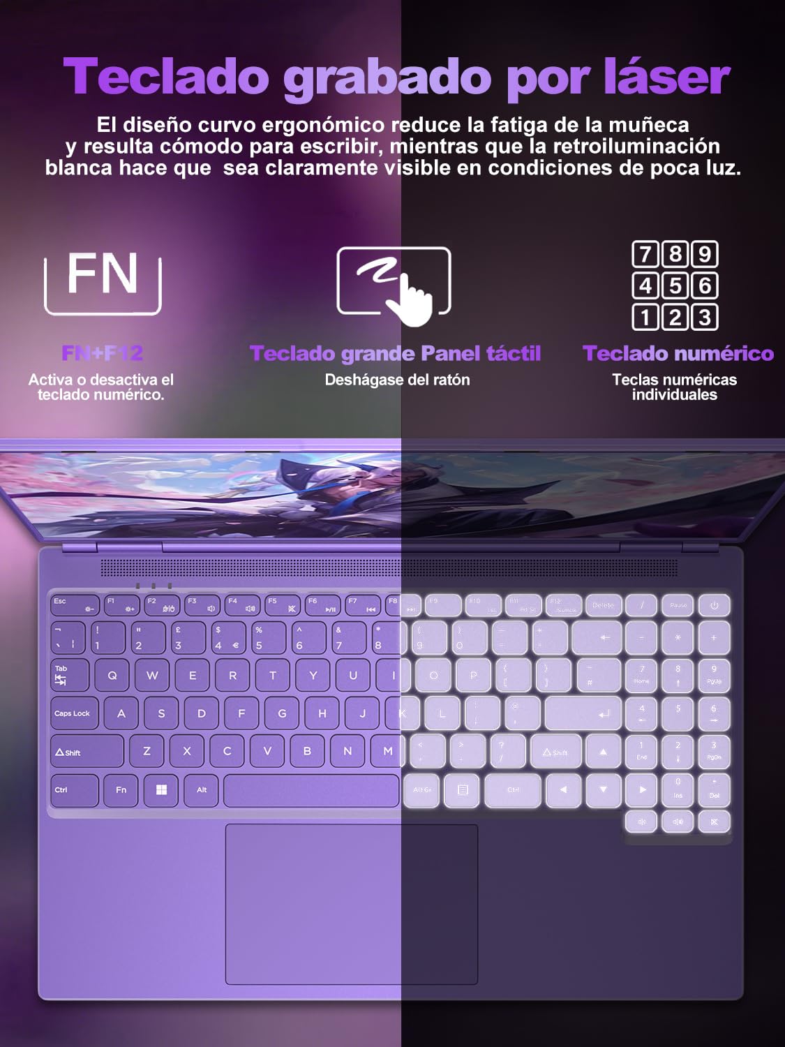 Ordenador Portátil 16 Pulgadas Celeron N5095 Up to 2.9Ghz, Portátil Win 11 con 5G WiFi 12+512GB SSD Expansión 1TB, BT 4.2 Mini Puerto Multimedia Portatiles Ventilador Refrigeración 1920*1200-Morado