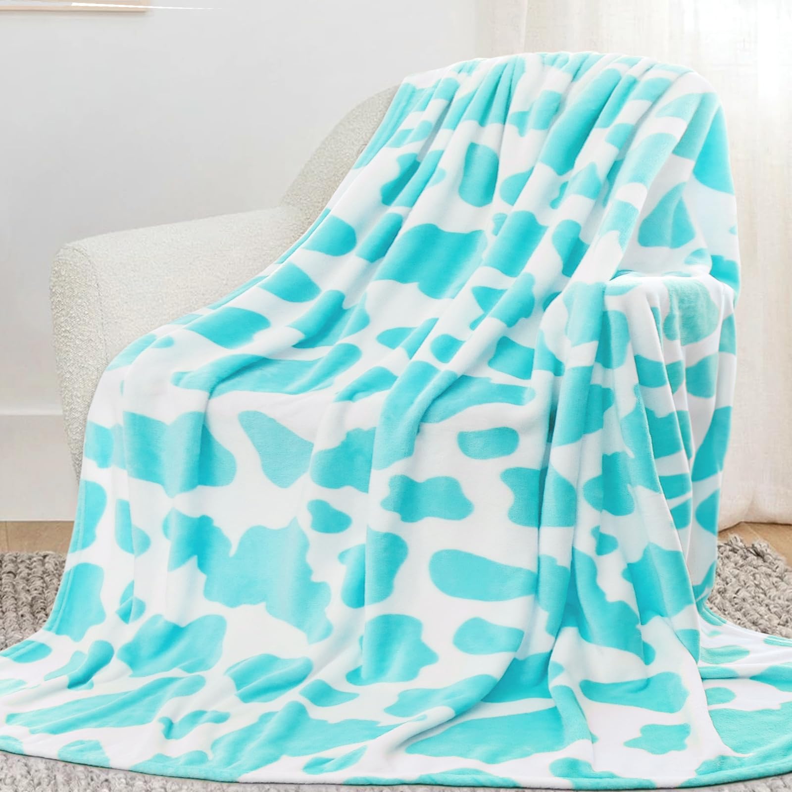 Cute Light Blue Blanket Lightweight Pale Turquoise Teal Cyan Girls Blanket Gifts Decor Stuff Soft Cozy Fuzzy Fleece Blanket for Women Teenage