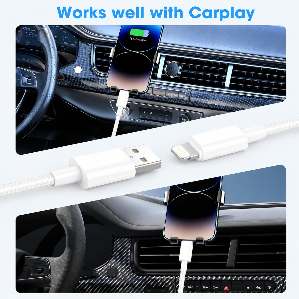 Kabel do iPhone 3m [Apple MFi Certified] Kabel Lightning USB do Lightning Szybkie ładowanie iPhone 2,4A Nylonowy Kabel do ładowania iPhone ładowarka i Phone Kabel do i Phone 14/13/12/11/SE/iPad