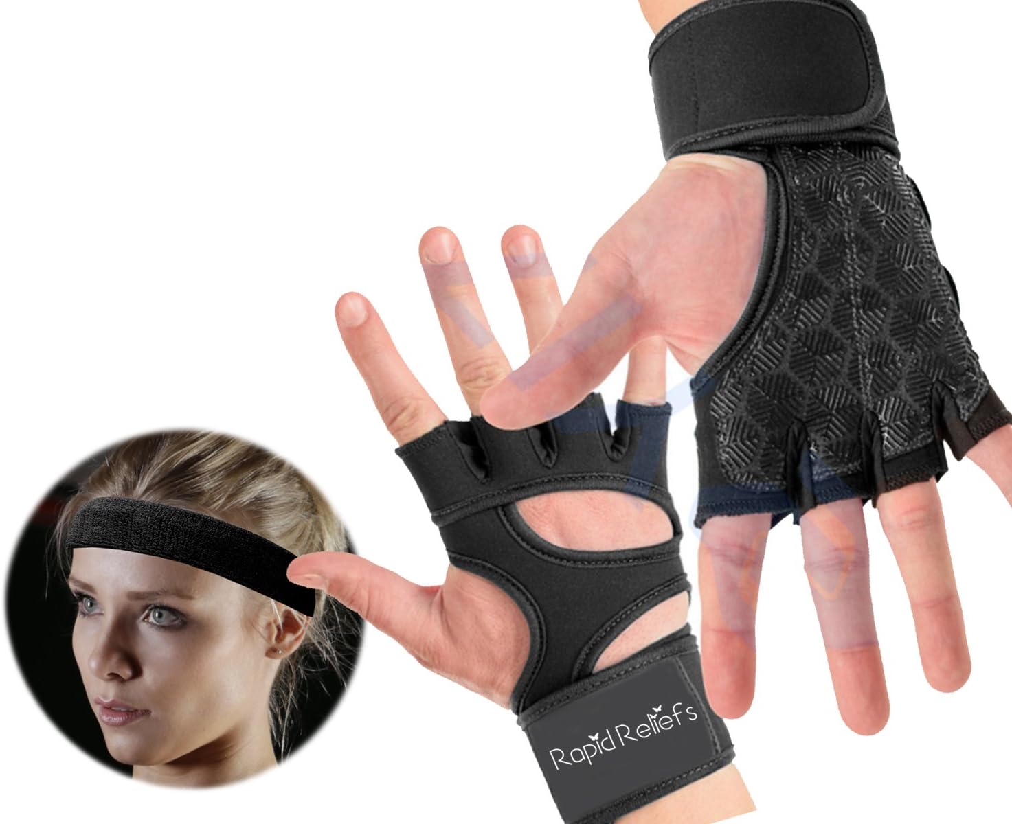 Rapid reliefs weight lifting and workout gloves (L, BLACK)