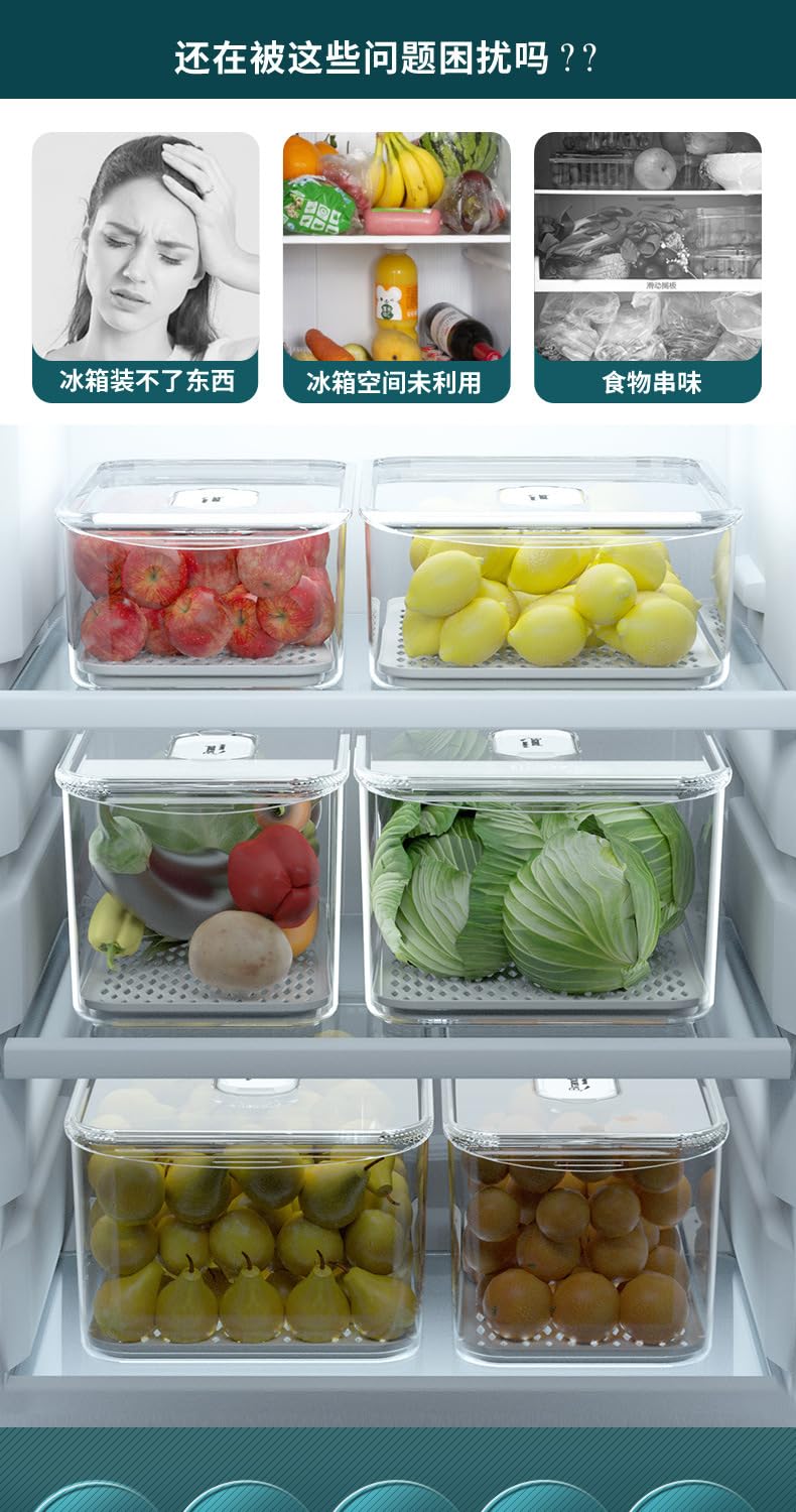contenedor de Comida Drenaje del refrigerador Caja de Mantenimiento de la Cocina casera Caja de Almacenamiento de Acabado Caja de Almacenamiento de congelación rápida for el Mantenimiento 4L