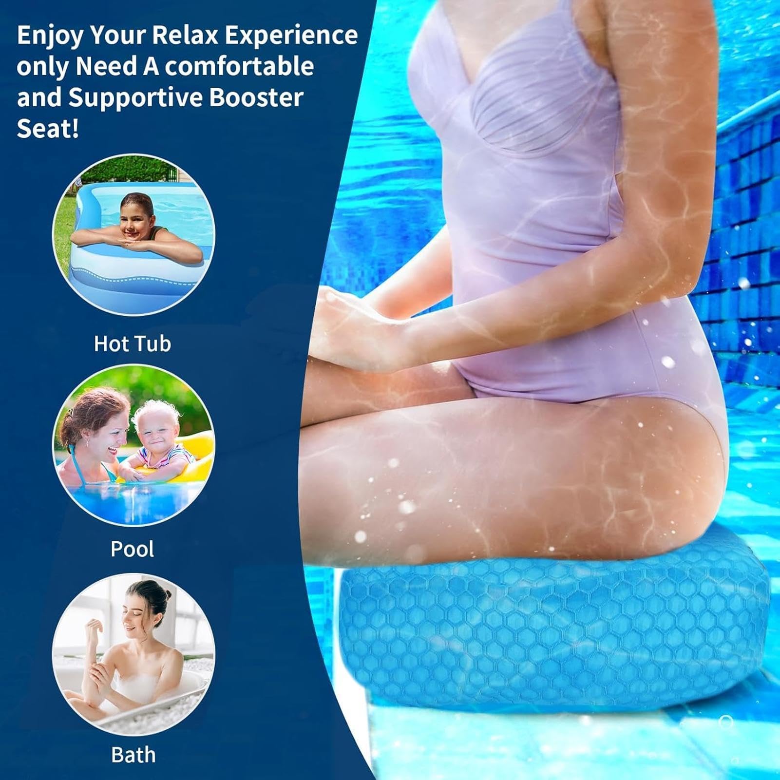 Spa-Sitzerhöhung für 3D Air Mesh Rutschfest | Sitzerhöhung für Erwachsene für Senioren, Schwangere, ältere Menschen, Baden, Einweichen, Campingausflüge, Garten,