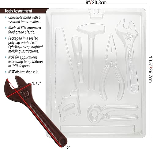 Miniatura 3 de Cybrtrayd Mdk25BBk-D066 "Tools Surtido Dads" Molde de caramelo de chocolate con paquete de 25 bolsas para violonchelo, 25 lazos azules y guía de