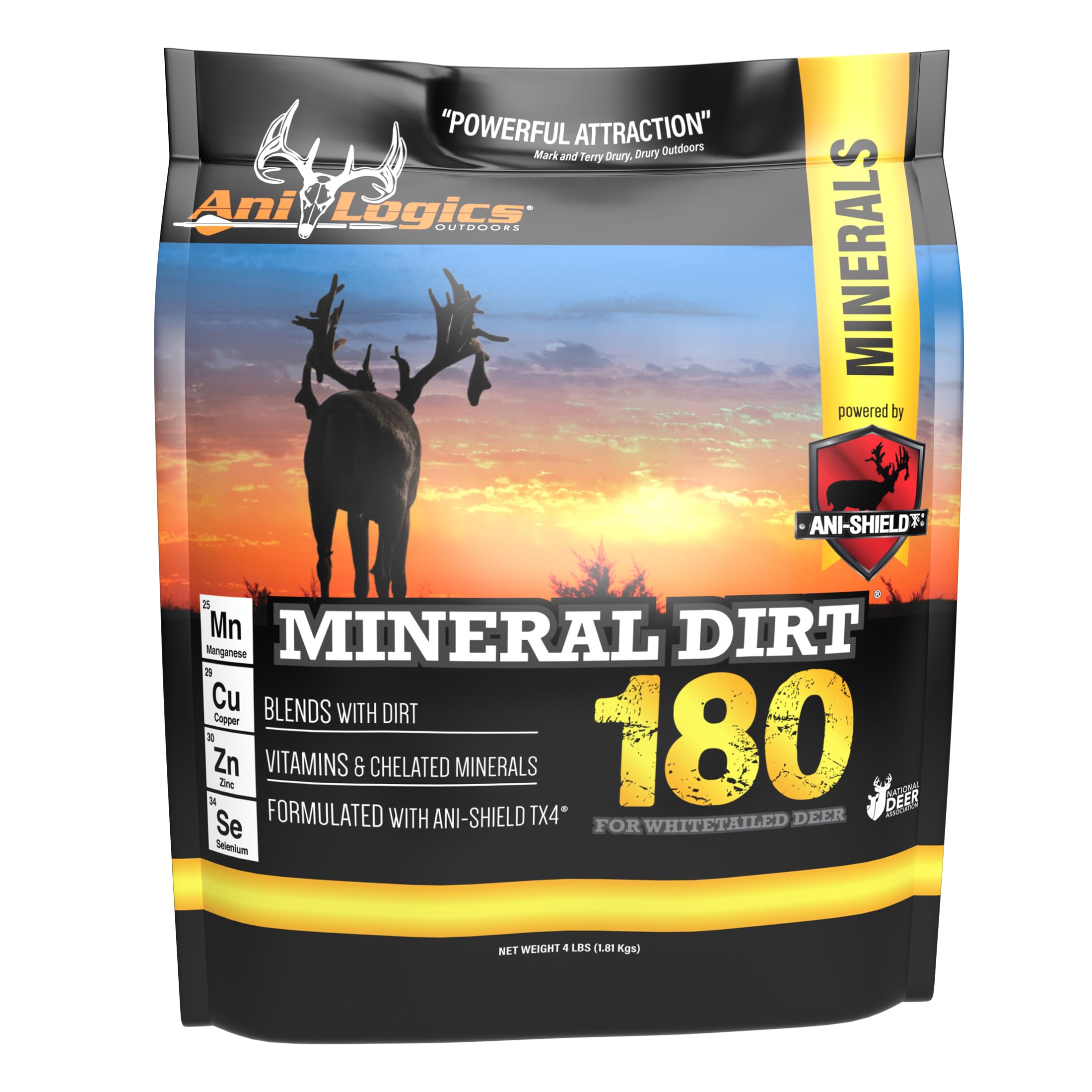 Ani-Logics Outdoors Mineral Dirt 180, Mineral and Vitamin Supplement for Deer Food Plots, Promotes Deer Antler Growth and Nutrition, 4 lb