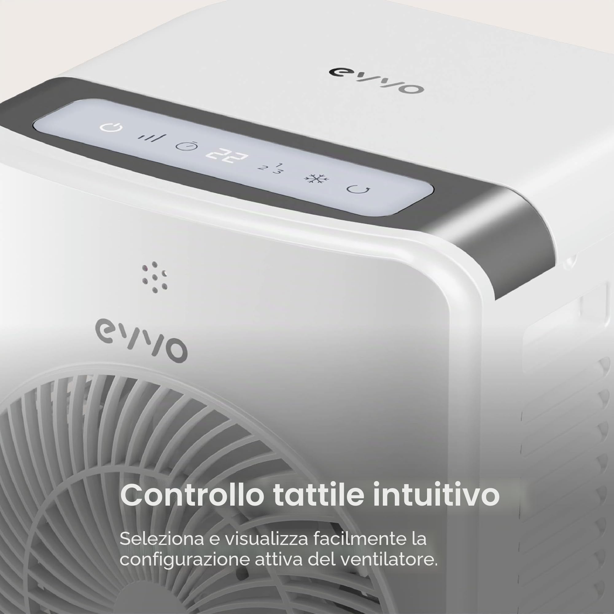 EVVO AC750 Ventilatore evaporativo - Climatizzatore portatile ad aria fredda senza installazione con acqua e ghiaccio, 3 velocità, 2 modalità, funzione fredda, oscillazione, timer 12 ore e telecomando
