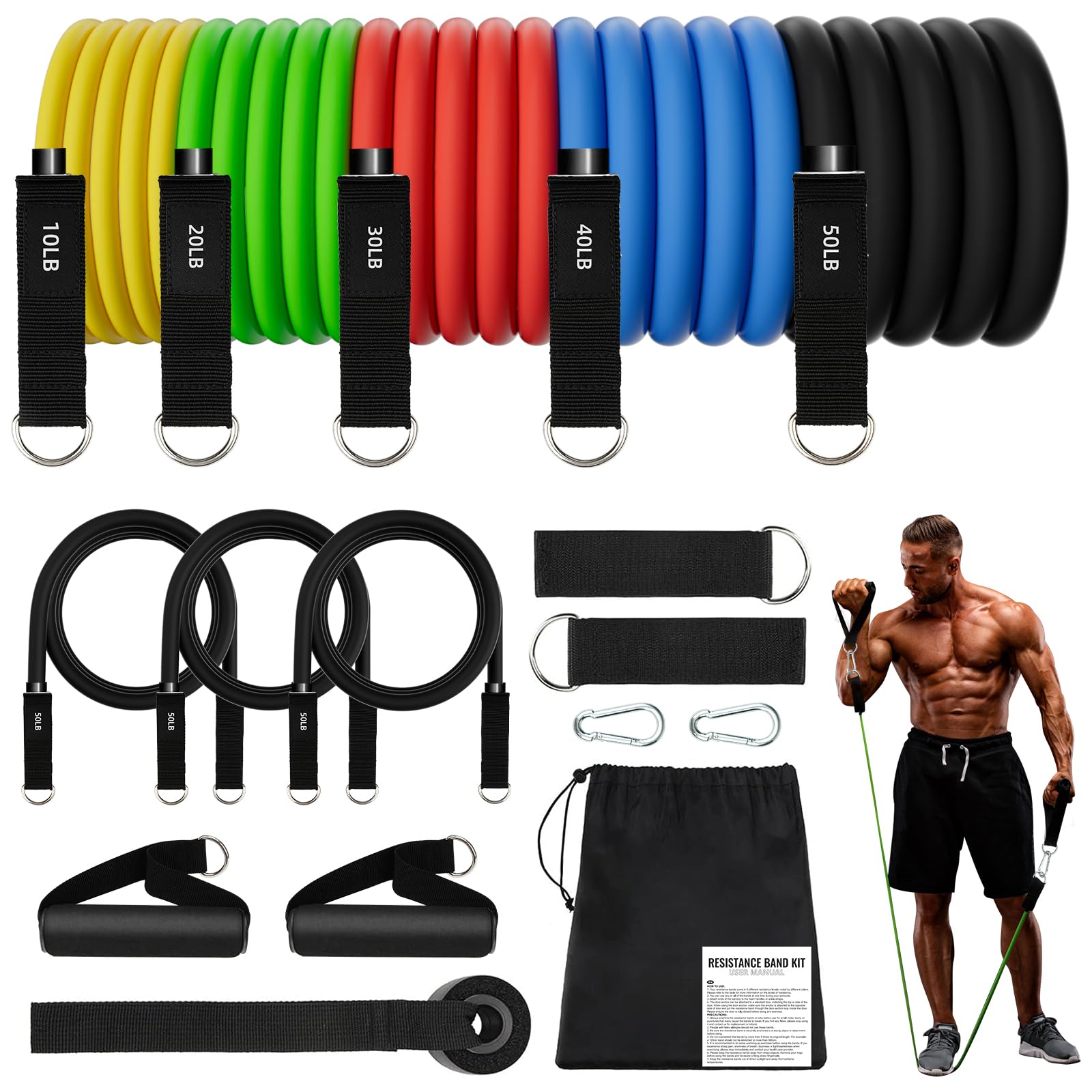JATEKA Elastici Fitness Elastico Palestra Bande Elastiche Fitness Set Fasce di Resistenza Estensori per Pettorali Uomo per Yoga, Pilates