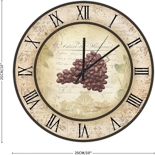 Miniatura 2 de Reloj de pared grande de copa de vino de uva, reloj de pared grande de 10 pulgadas, silencioso sin tictac, funciona con pilas, relojes de pared