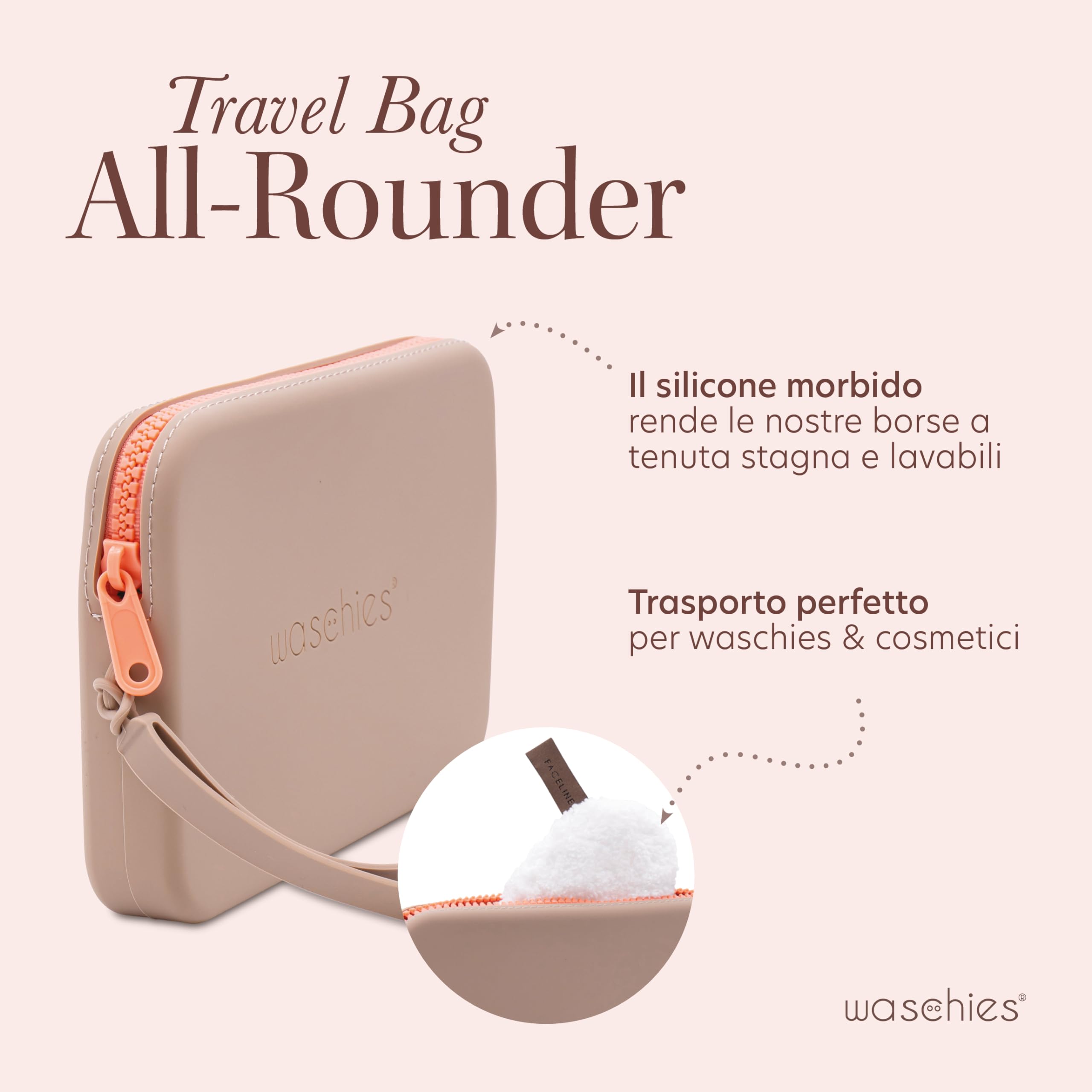 waschies "Travel Set Kids" trwała i wodoodporna torba do przechowywania wraz z wielokrotnego użytku podkładkami do mycia na podróż, nadająca się do prania, zestaw podróżny i prezentowy, szary, M