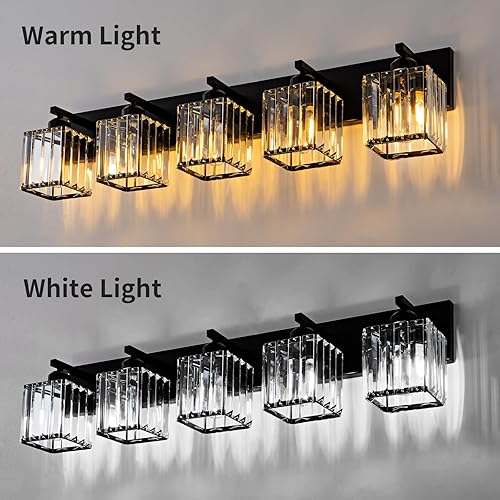 Miniatura 3 de Accesorios de iluminación de baño de cristal negro, 5 luces modernas de cristal para tocador de baño, lámparas de pared para baño