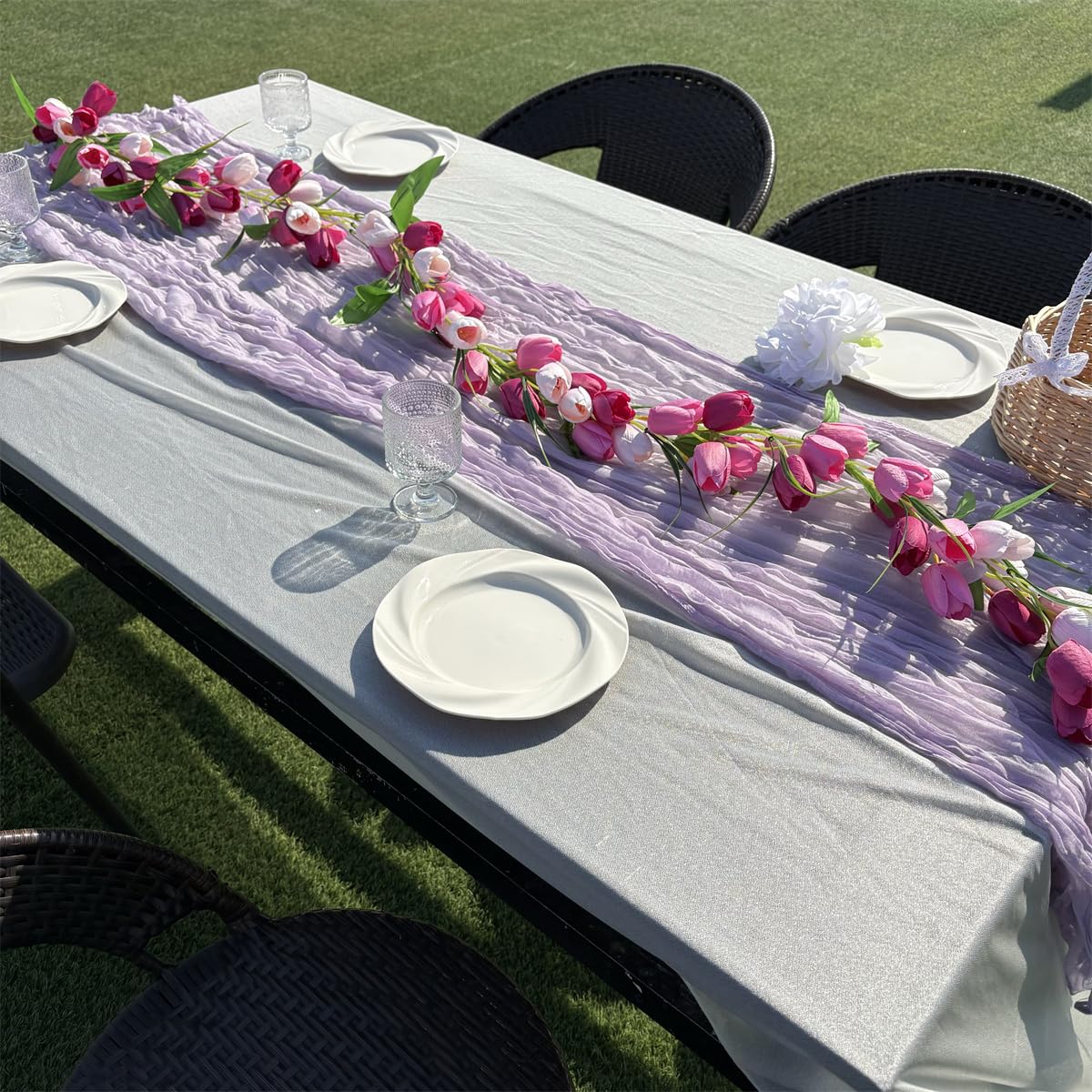 Künstliche Tulpengirlande, 1,8 m, Blumengirlande mit grünen Blättern, Kranz, Blumenranken zum Aufhängen, für Wand, Zuhause, Hochzeit, Innen- und Außenbereich, Dekoration, Valentinstag