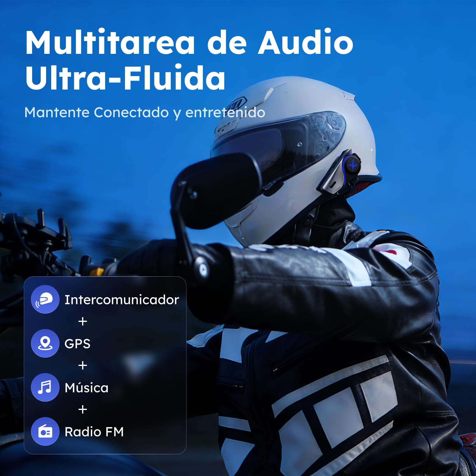 MAXRUNON D9 Intercomunicador Casco Moto para Motocicletas, 2 Vías Intercomunicador Bluetooth 5.3, Cancelación de Ruido CVC/DSP, Multitarea 1000 mAh, Emparejamiento Universal, FM, IPX5-2 Pack