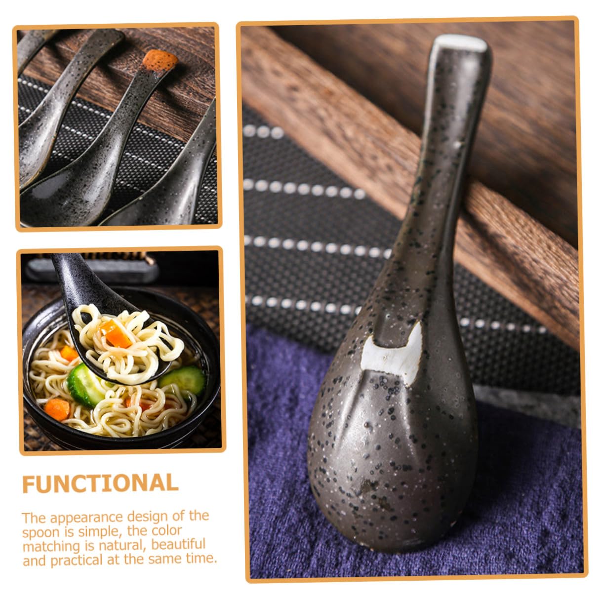 4 piezas Cucharas de Sopa Cerámicas Japonés Cucharas para Arroz y Porridge Resistentes y Anti-quemaduras Diseño Retro para Uso Diario Restaurantes y Hogar