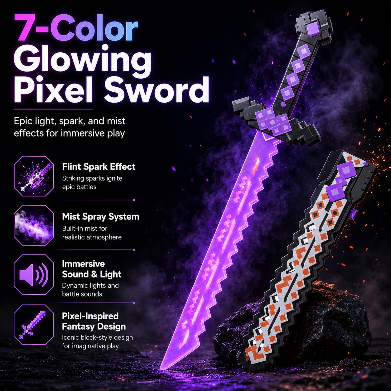 Espada de neón Cyberpunk – Hoja brillante LED de 31 pulgadas con sensor de sonido y golpe – Espada corta táctica futurista.
