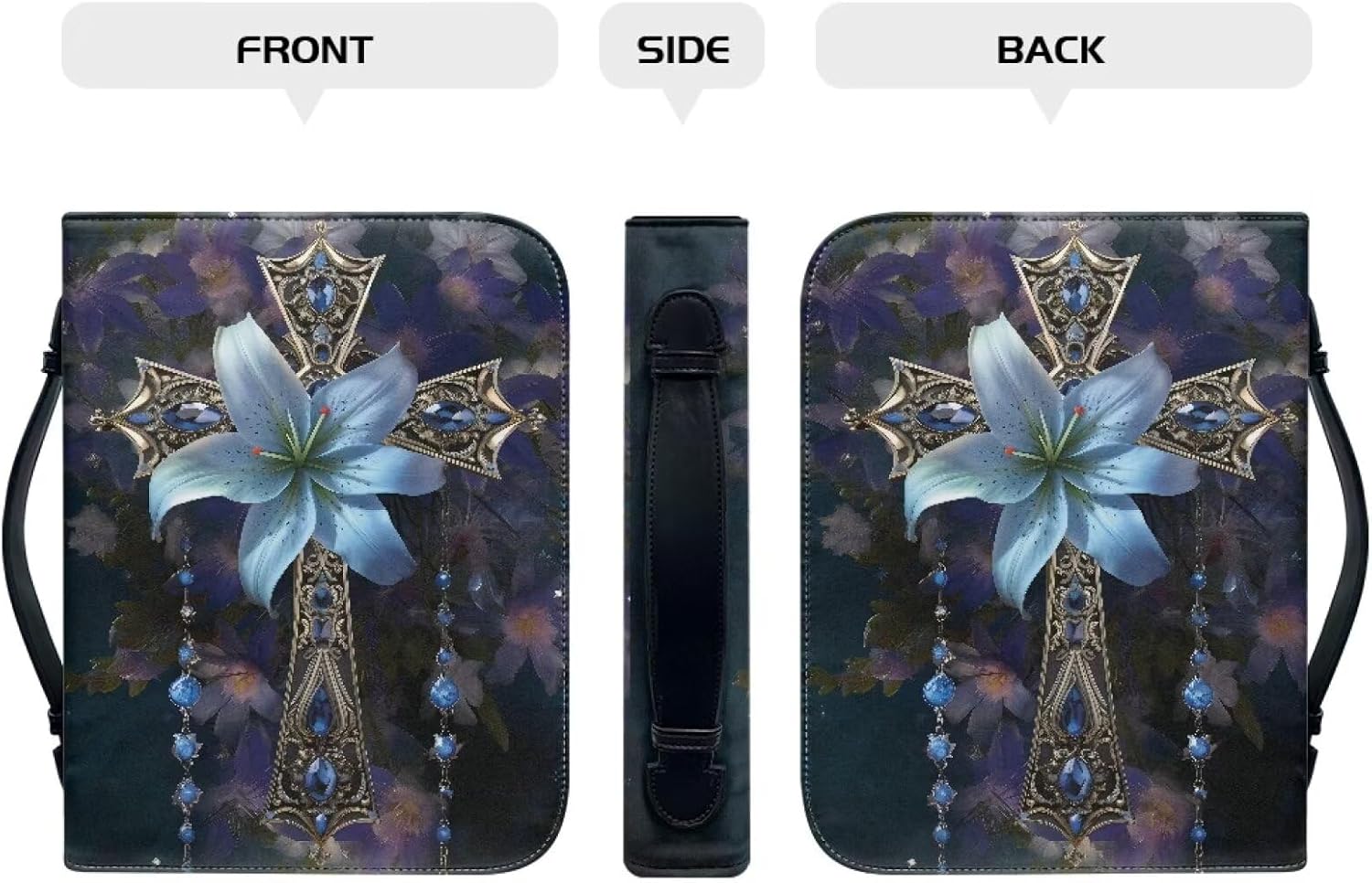 Blue Hibiscus Flowers Cross Bible Covers, Portable Bible Accessories Study Scripture Bag Carrying Book Case Bible Tote Organizer with Handle Church Bag