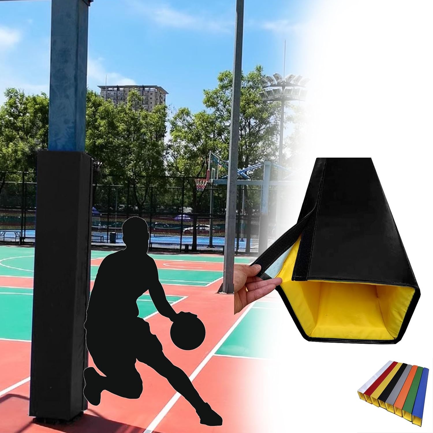 Custom Basketball Hoop Post Padding for Square Pole, UV-Resistant Crash Cushion Rod Pads, Volleyball Pole Protection Wrap Mat for Court(Black,6"x8" (15x20cm))