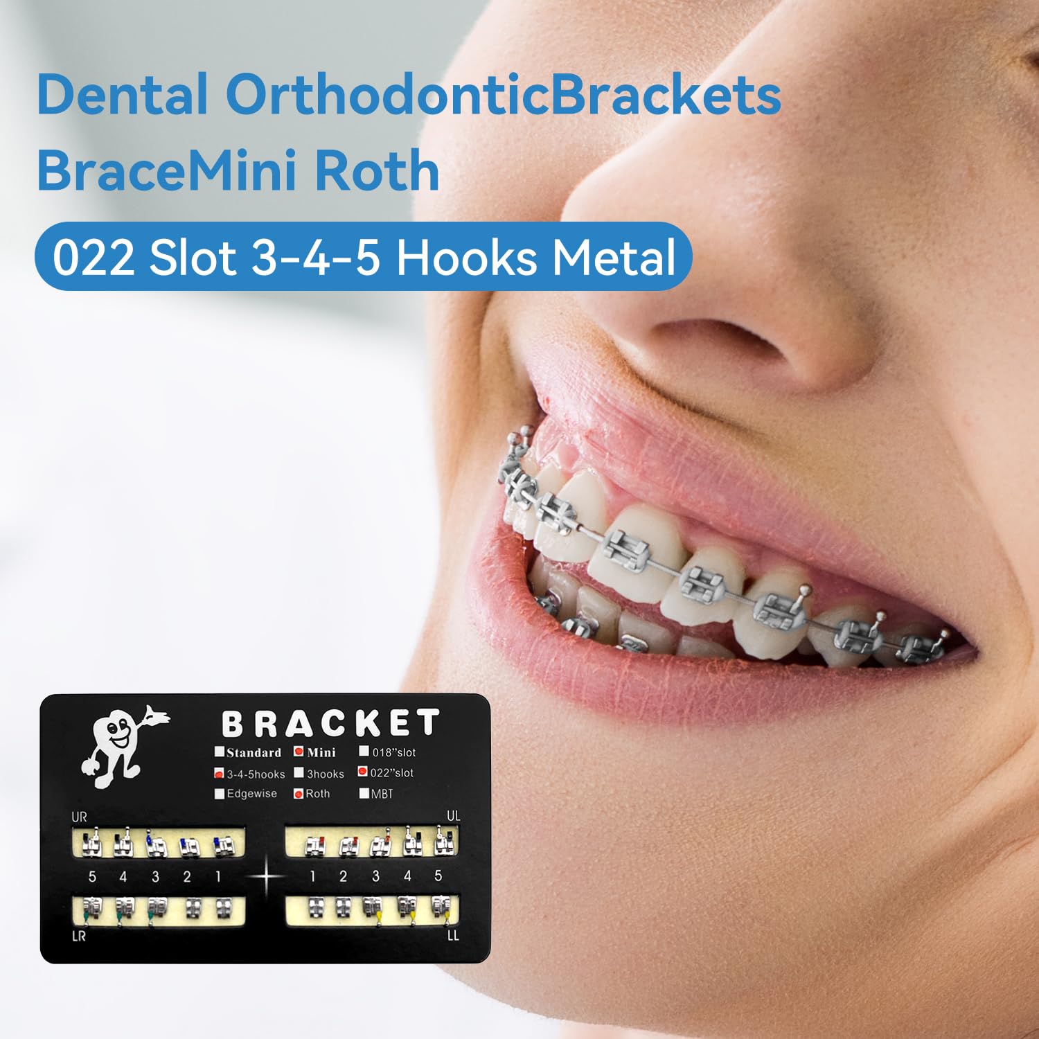 300pcs/Pack 022 Slot Bondable with Hook on 345 Teeth Model Mini Roth Brackets Roth,15 pieces per pack 20 pieces per pack.