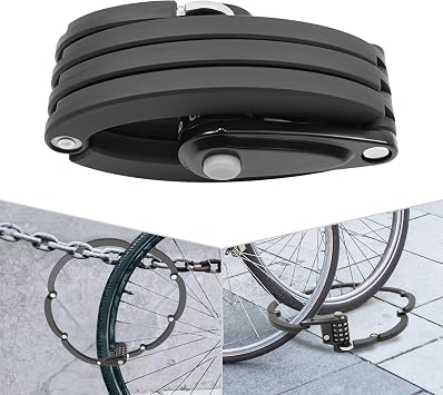 Combination Bike Lock, 4-Digit, Anti-Theft Folding Steel, 33 with Adjustable Frame, Reflective, for Scooters, E-Bikes, Motorcycles, Outdoor, Black