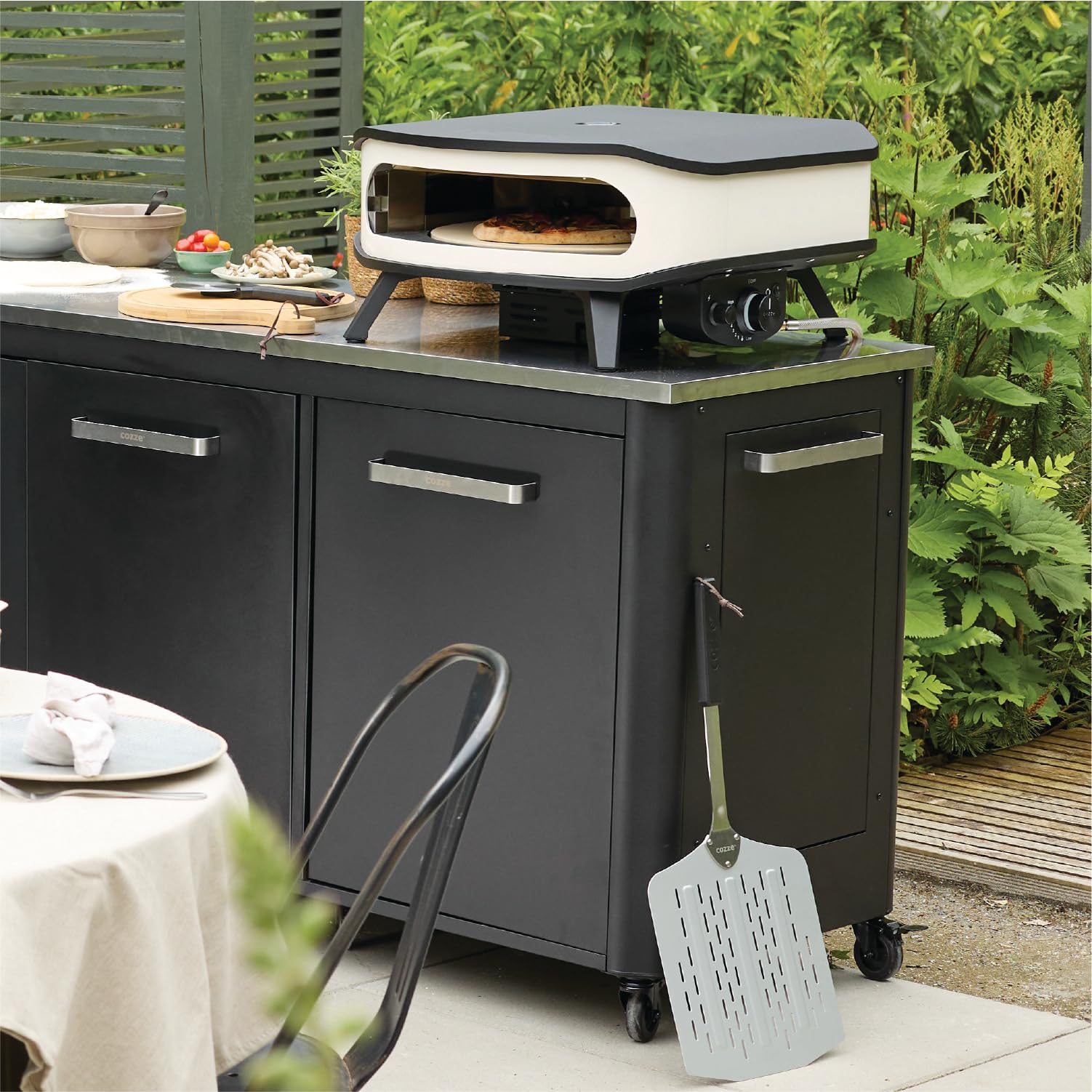 cozze - Four a Pizza Gaz avec Pierre Rotative - Puissance 6,0 kW, Cuisson Parfaite des Pizzas Ø42.5 cm, Thermomètre Intégré, Acier Galvanisé