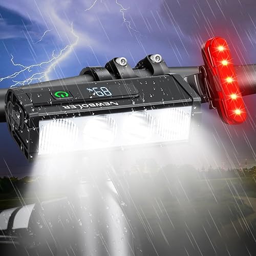 Luces de bicicleta para conducción nocturna, luz delantera de bicicleta de 10000 lúmenes con pantalla digital, luz recargable por USB, IPX5