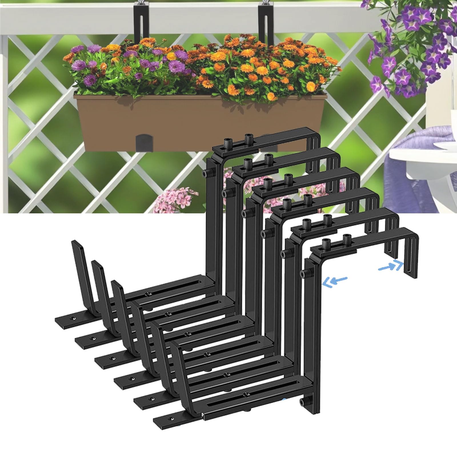 Soportes Macetas Ajustables Soportes Caja Ventana Ajustables - Pack 6  Unidades, Metal, Para Barandillas 6-12 Pulgadas Soportes Jardineras 6-12  Pulgadas, image size:1600x1600
