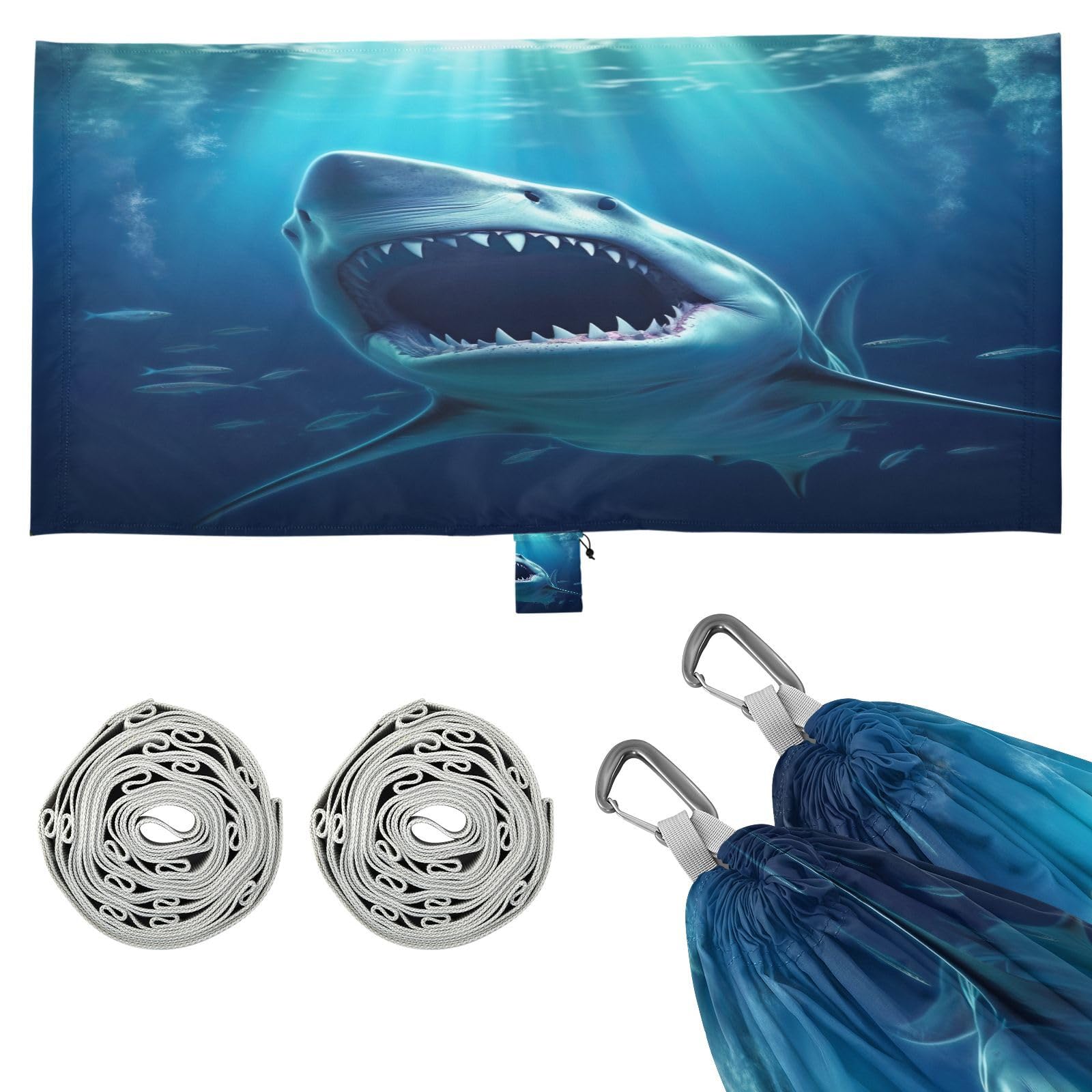 Haskirky Shark Camping Hammock, Single Portable Hammocks with Tree Straps & Attached Carry Bag, 330Lbs Capacity Perfect for Outside Indoor Hiking Beach Backpack Travel