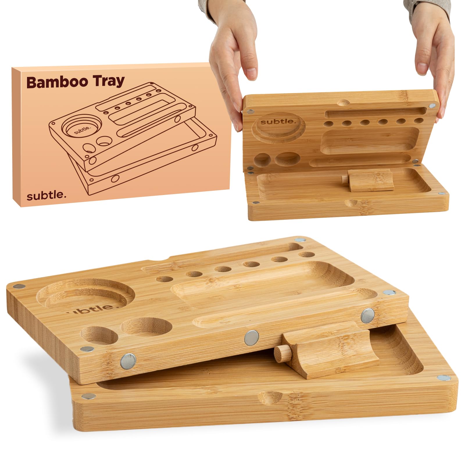 Subtle Rolling Tray Stash Box - Wooden -9