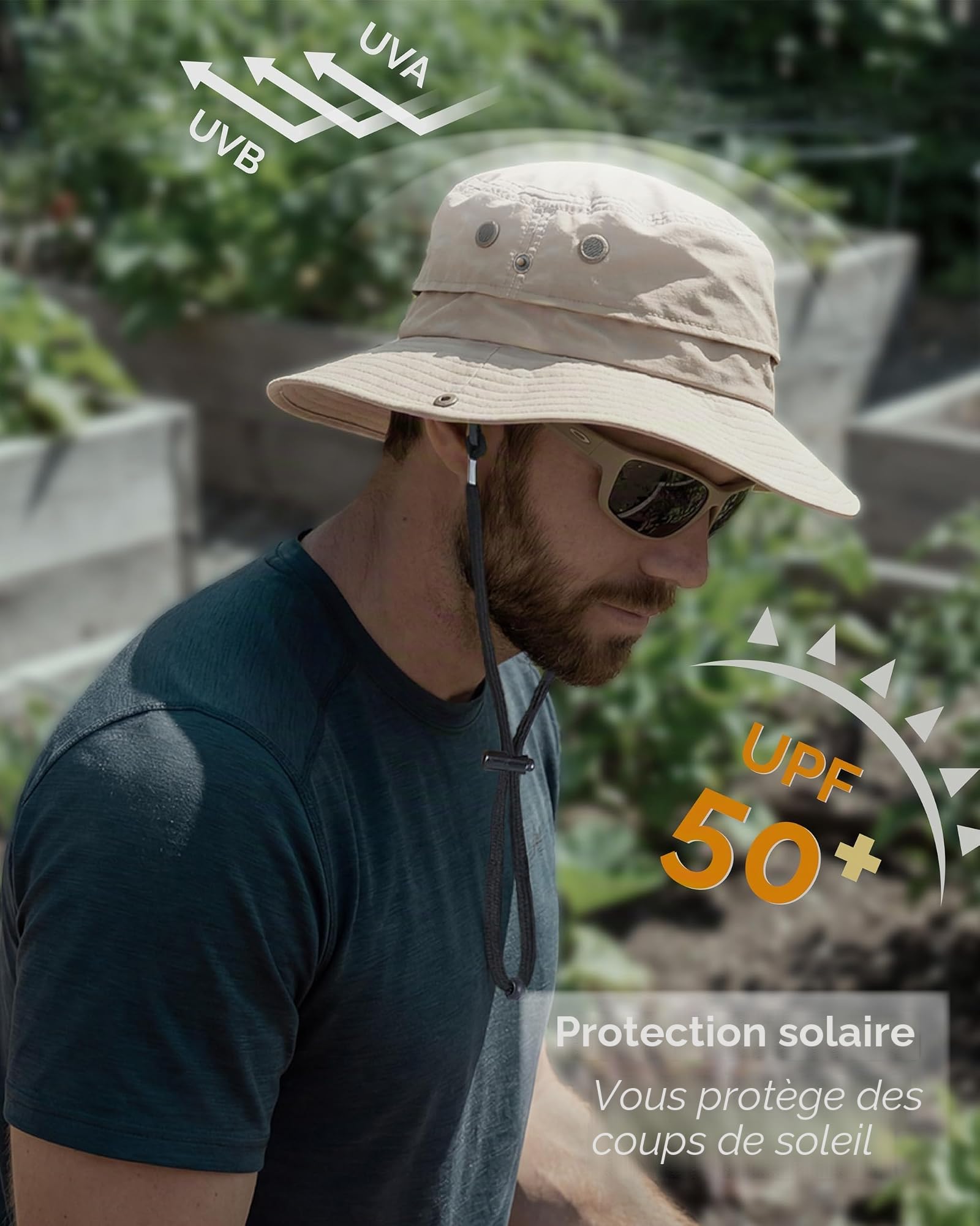 Hat Hut Chapeau de pluie étanche pour homme, UPF50+, large bord, pliable, toutes saisons, randonnée, pêche